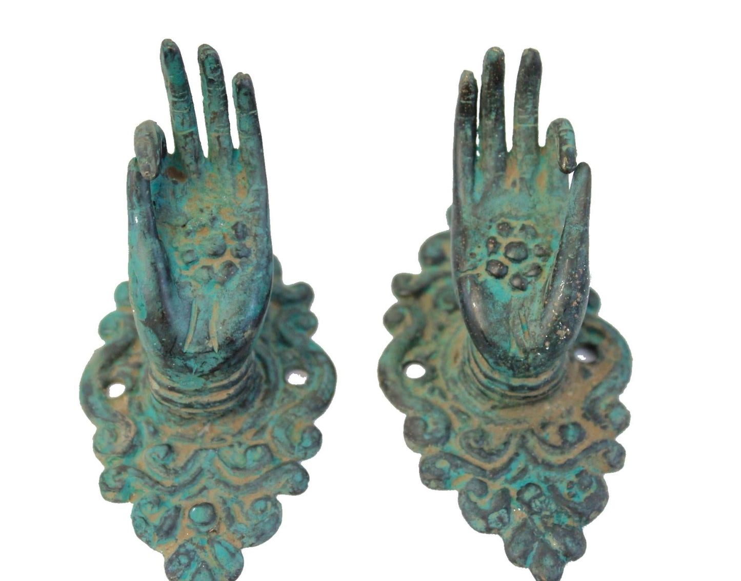 Buddha Abhaya Mudra Handle Knob Hook Verdigris Bronze - Acadia World Traders