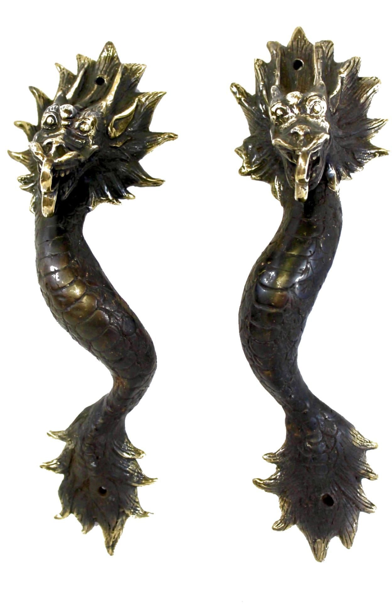Bronze Asian Dragon Naga Serpent Door Handle Pull handmade Bali Art set of 2