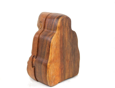 Laughing Fat Buddha secret puzzle Box Stash Trinket jewelry carved wood Bali art