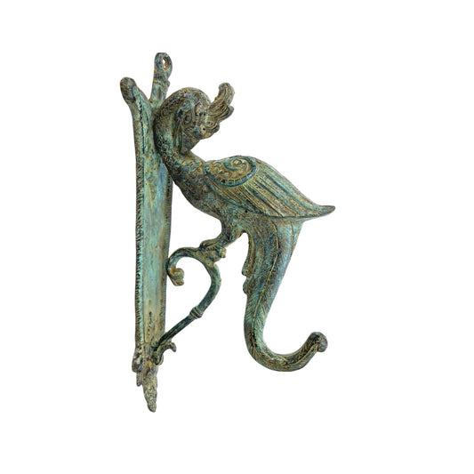 Vintage Peacock Bird wall hook Plant Hanger Genuine Verdigris Green Bronze Boho Decor