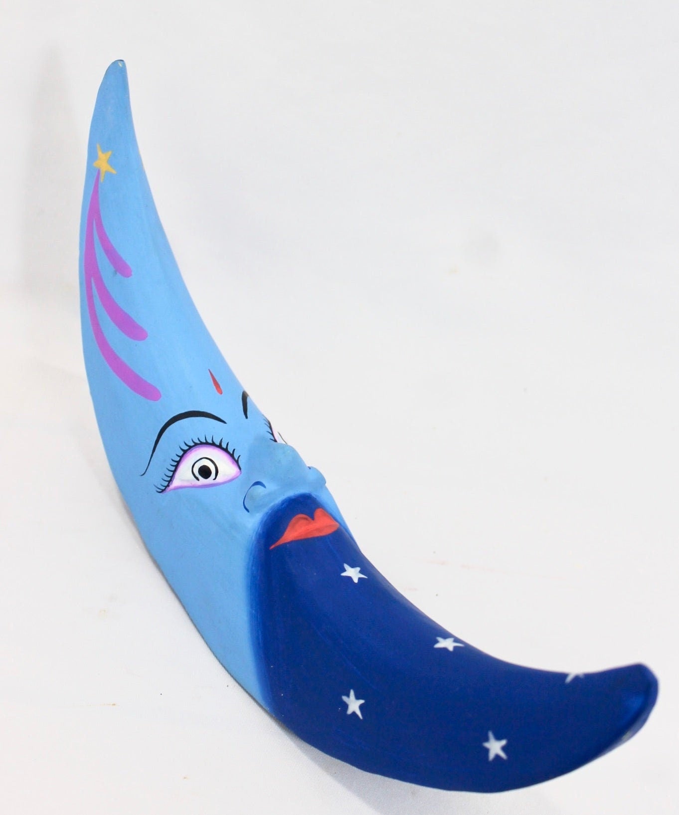 Blue Moon Man in the Moon hanging Mobile Hand Carved Wood Carving Balinese Folk art