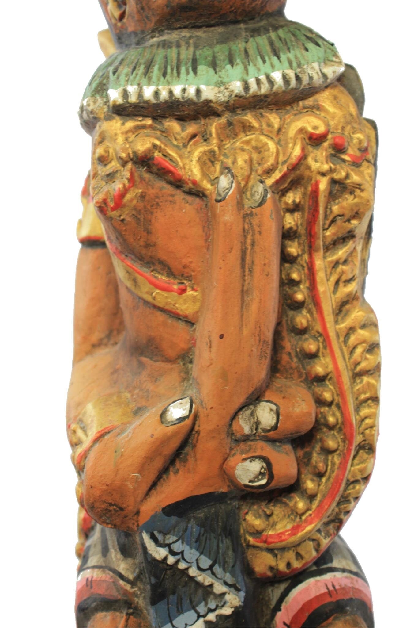 Vintage Balinese Carving  Temple Guardian Statue: Hand-Carved Polychrome Cempaka Wood Sculpture