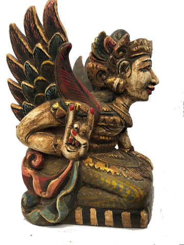 Winged Dewi Deva Goddess Balinese Pratima Temple Guardian Bidadari Statue set of 2 Carved Wood Balinese Folk Art Sculpture