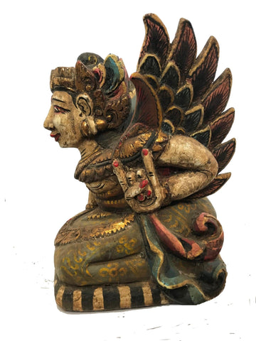 Winged Dewi Deva Goddess Balinese Pratima Temple Guardian Bidadari Statue set of 2 Carved Wood Balinese Folk Art Sculpture