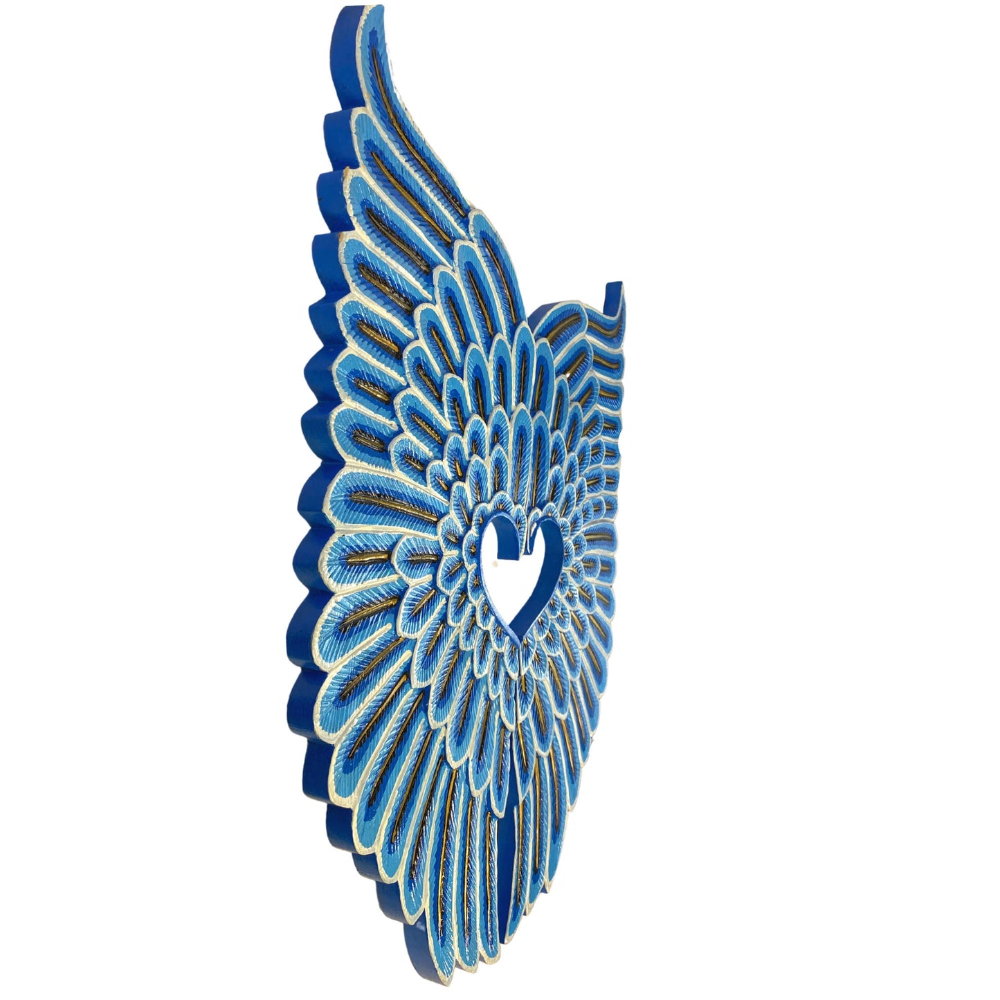 Goddess Angel Wings Wall Art Balinese Dewi Sri Bidadari Sculpture hand Carved Wood Carving Bali Folk Art Boho Decor Blue teal
