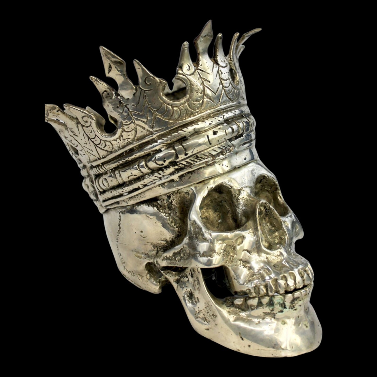 Gothic Skull King Crown Human skull replica Statue silvered Genuine Bronze sculpture