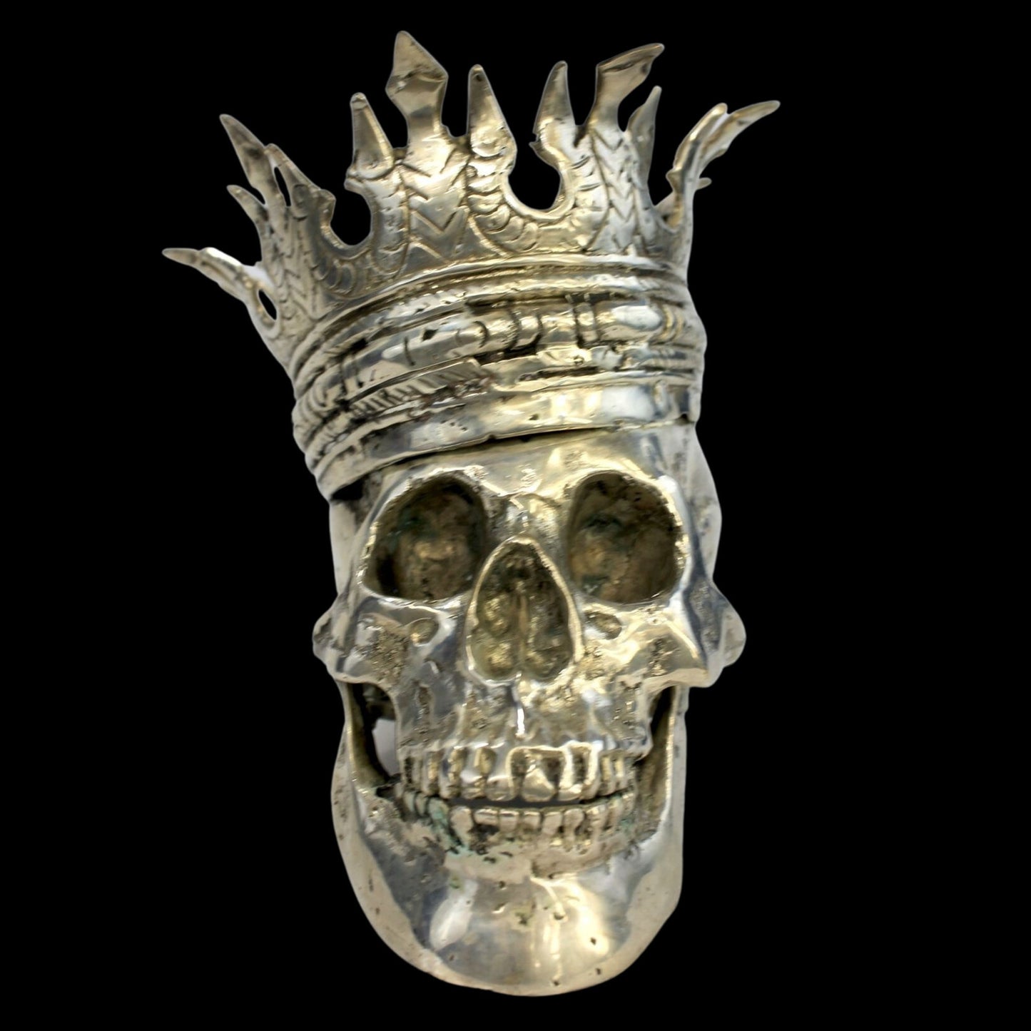 Gothic Skull King Crown Human skull replica Statue silvered Genuine Bronze sculpture