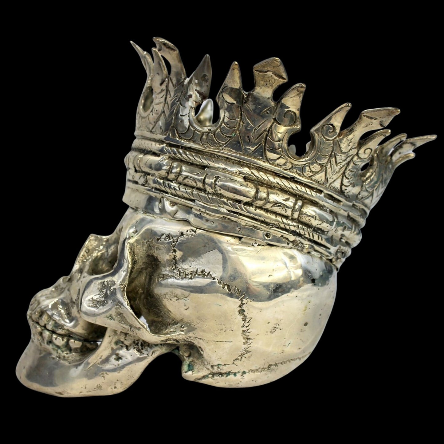 Gothic Skull King Crown Human skull replica Statue silvered Genuine Bronze sculpture