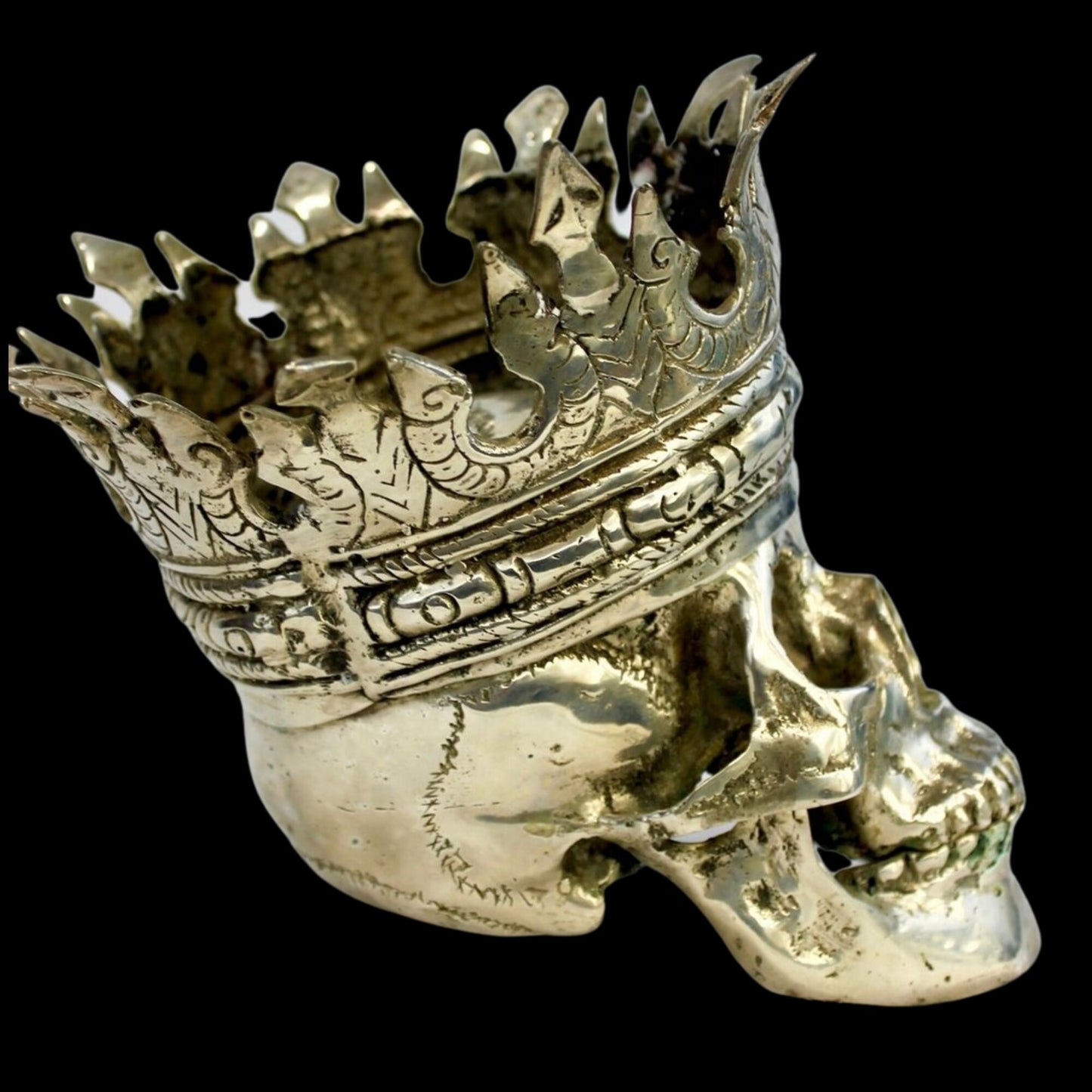 Gothic Skull King Crown Human skull replica Statue silvered Genuine Bronze sculpture