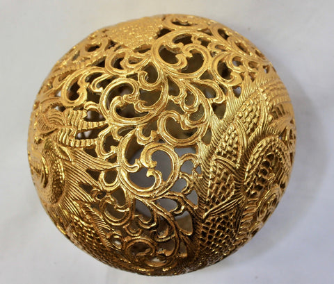 Meditating Buddha & Naga Hand Carved coconut shell Gilded Gold Balinese Folk Art