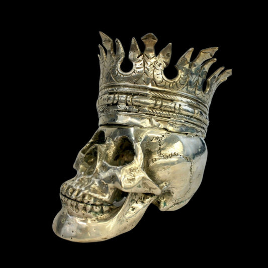 Gothic Skull King Crown Human skull replica Statue silvered Genuine Bronze sculpture - Acadia World Traders