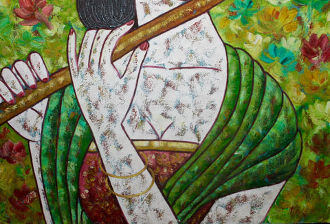 Balinese Women Playing Flute Painting Acrylic on Canvas