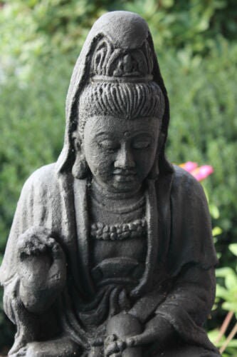 Guanyin Kwan Yin Bodhisattva Garden Statue Hand Cast lava stone Bali Art 16”