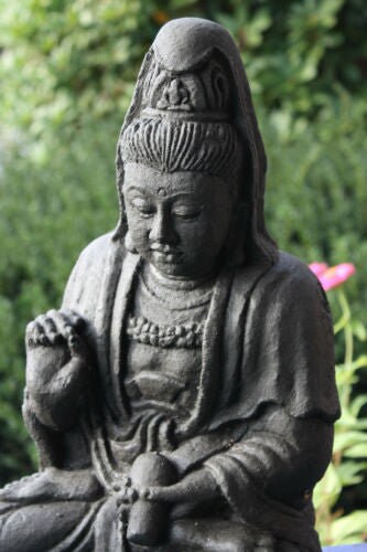 Guanyin Kwan Yin Bodhisattva Garden Statue Hand Cast lava stone Bali Art 16”