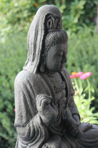 Guanyin Kwan Yin Bodhisattva Garden Statue Hand Cast lava stone Bali Art 16”