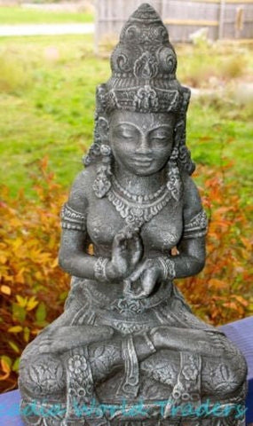 Balinese Lotus Lakshmi Goddess Garden statue Sculpture Cast lava stone Bali art