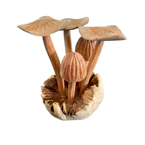 Magic Bali Mushroom Statue Sculpture hand carved  Parasite Wood Carving Cottagecore