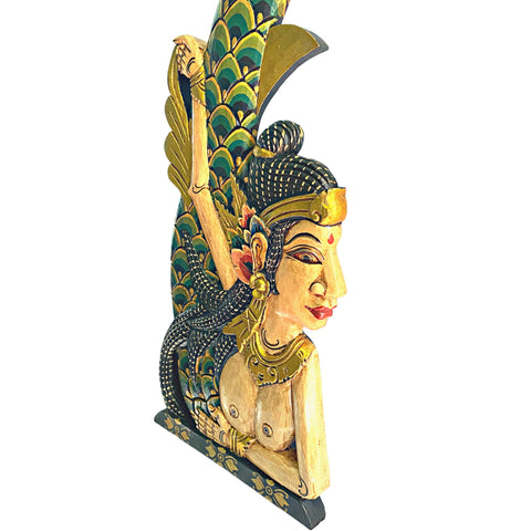 Balinese Mermaid Goddess Wall art Panel Hand Carved Painted Wood Bali folk