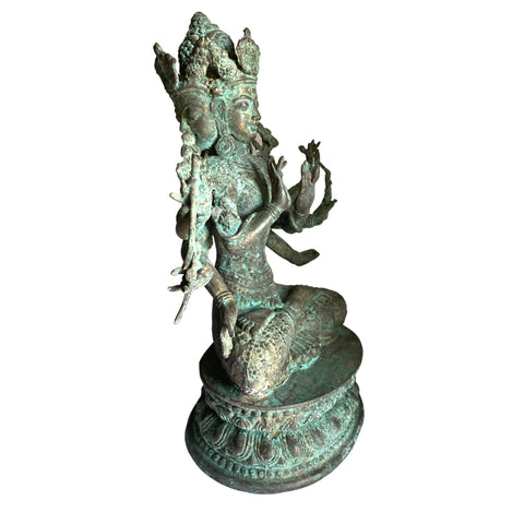 Trimurti Bronze Statue Hindu Trinity Brahma Vishnu Shiva Supreme Divinity Sculpture Lost wax cast Verdigris Patina Balinese Art