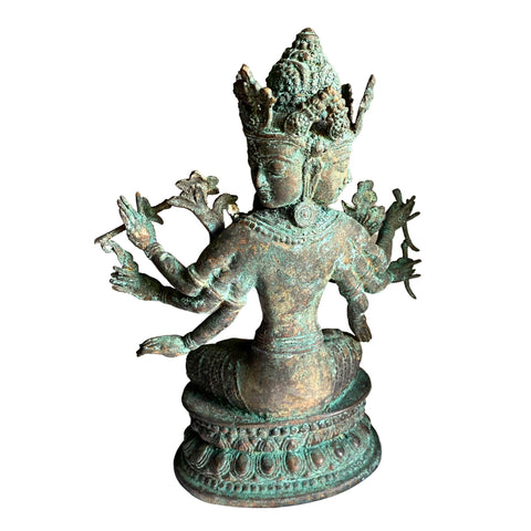 Trimurti Bronze Statue Hindu Trinity Brahma Vishnu Shiva Supreme Divinity Sculpture Lost wax cast Verdigris Patina Balinese Art