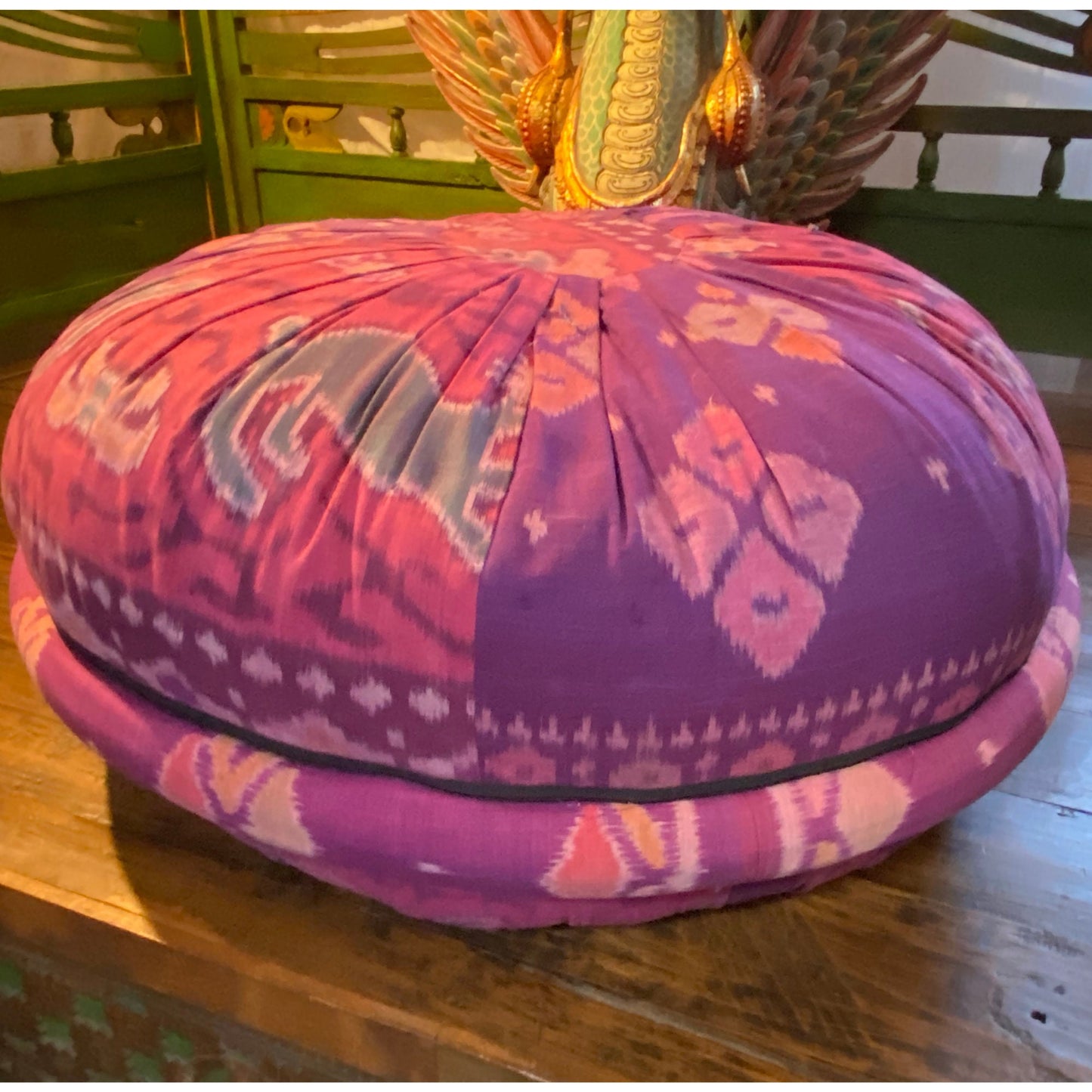 Yoga Meditation Pillow Pouf Zafu Ottoman Floor cushion kapok fill Vintage Ikat