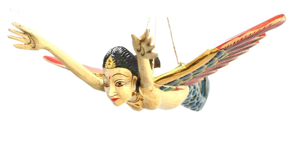 Flying Mermaid Goddess Mobile Demon Chaser Guardian Carved Balinese art Teal