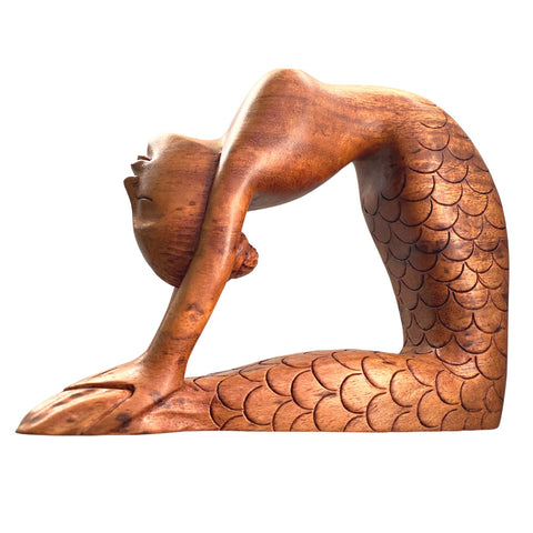 Yoga Mermaid Statue Figurine Ustrasana Pose Hand Made Carved Wood Balinese Art