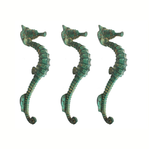 Nautical Seahorse Handle Door Pull Knob Cast Verdigris Genuine Bronze Bali Art