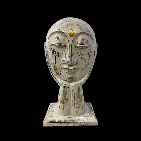 Balinese Buddha Mask Statue Thinking Freestanding Wooden Mask Sculpture Wall Art hand carved wood Carving Bali Vintage style Folk Art