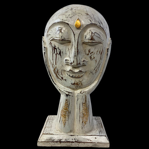 Balinese Buddha Mask Statue Thinking Freestanding Wooden Mask Sculpture Wall Art hand carved wood Carving Bali Vintage style Folk Art