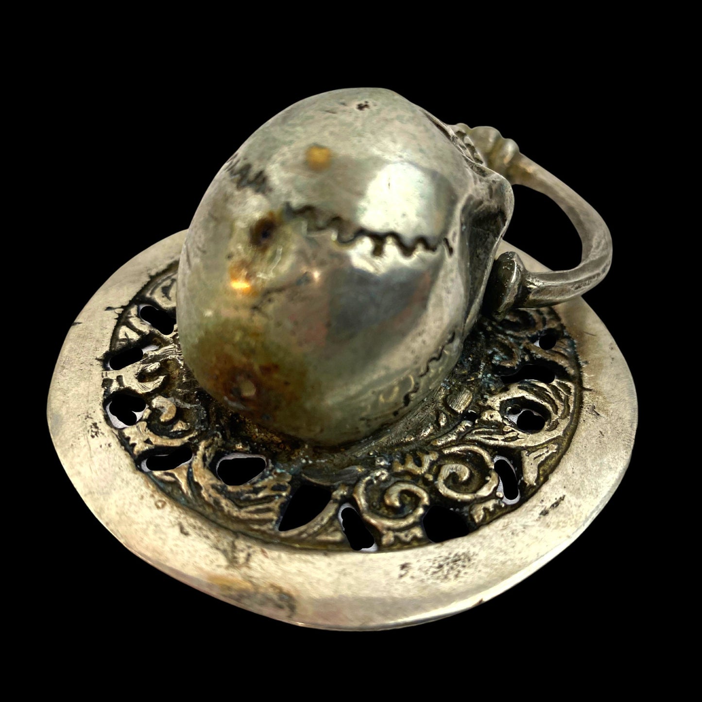 Silvered Bronze Gothic Skull Door Knocker: Lost Wax Cast Metal Cabinet Pull, Handle