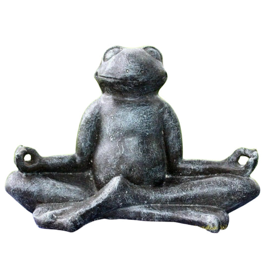Meditating Buddha Yoga Frog Toad Statue Handmade Eclectic Boho Garden Decor  cast lava stone Sculpture Bali art - Acadia World Traders