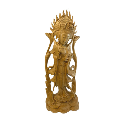 Guanyin Bodhisattva Statue Buddhist Goddess Sculpture Balinese Hand Carved wood
