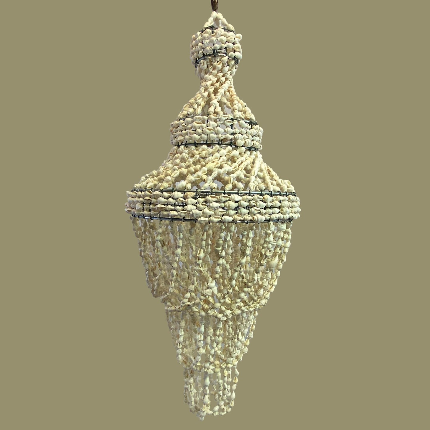 Seashell Chandelier Hanging Accent Lamp: Handmade Nautical, Boho Beach Decor (20")