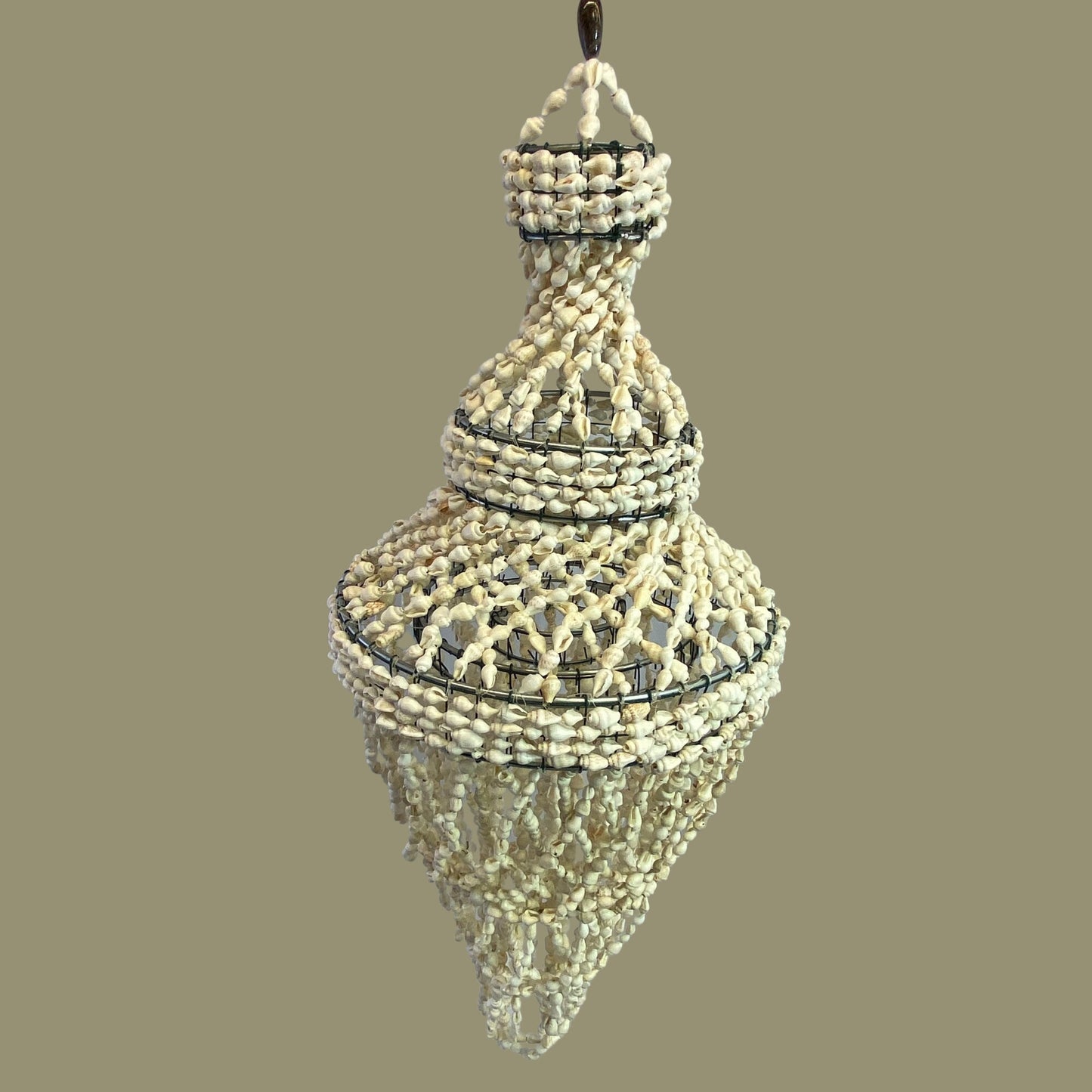 Seashell Chandelier Hanging Accent Lamp: Handmade Nautical, Boho Beach Decor (20")