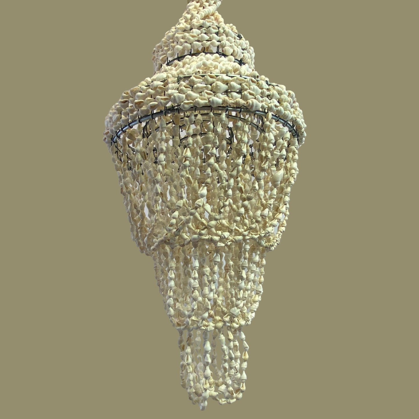 Seashell Chandelier Hanging Accent Lamp: Handmade Nautical, Boho Beach Decor (20")