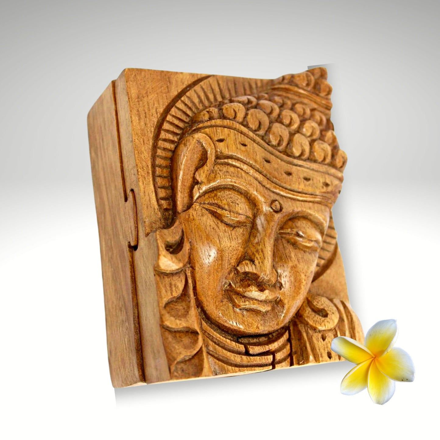 Serene Buddha Wooden secret puzzle Jewelry Box Stash Box Gift Box Handmade Hand Carved Wood