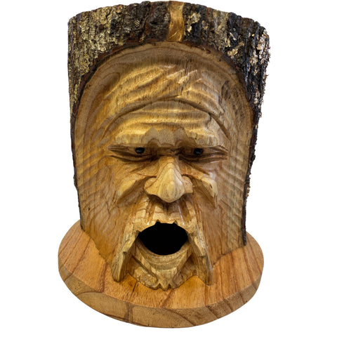 Tree Spirit Bird house Wizard Old Man Rustic Hand Carved Wood Carving Bird House Bali Art