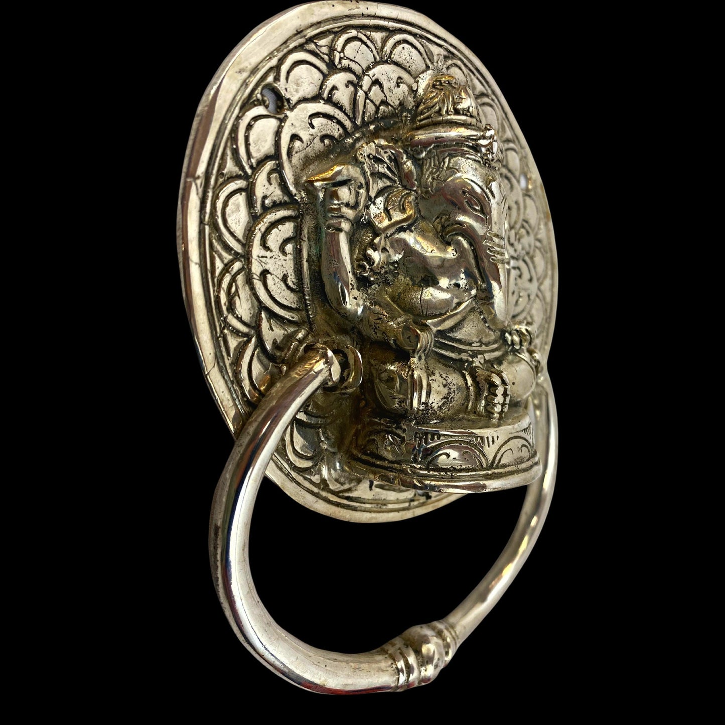 Ganesh Lord of Success Door Knocker Handle Pull Cast silvered Bronze Bali Art