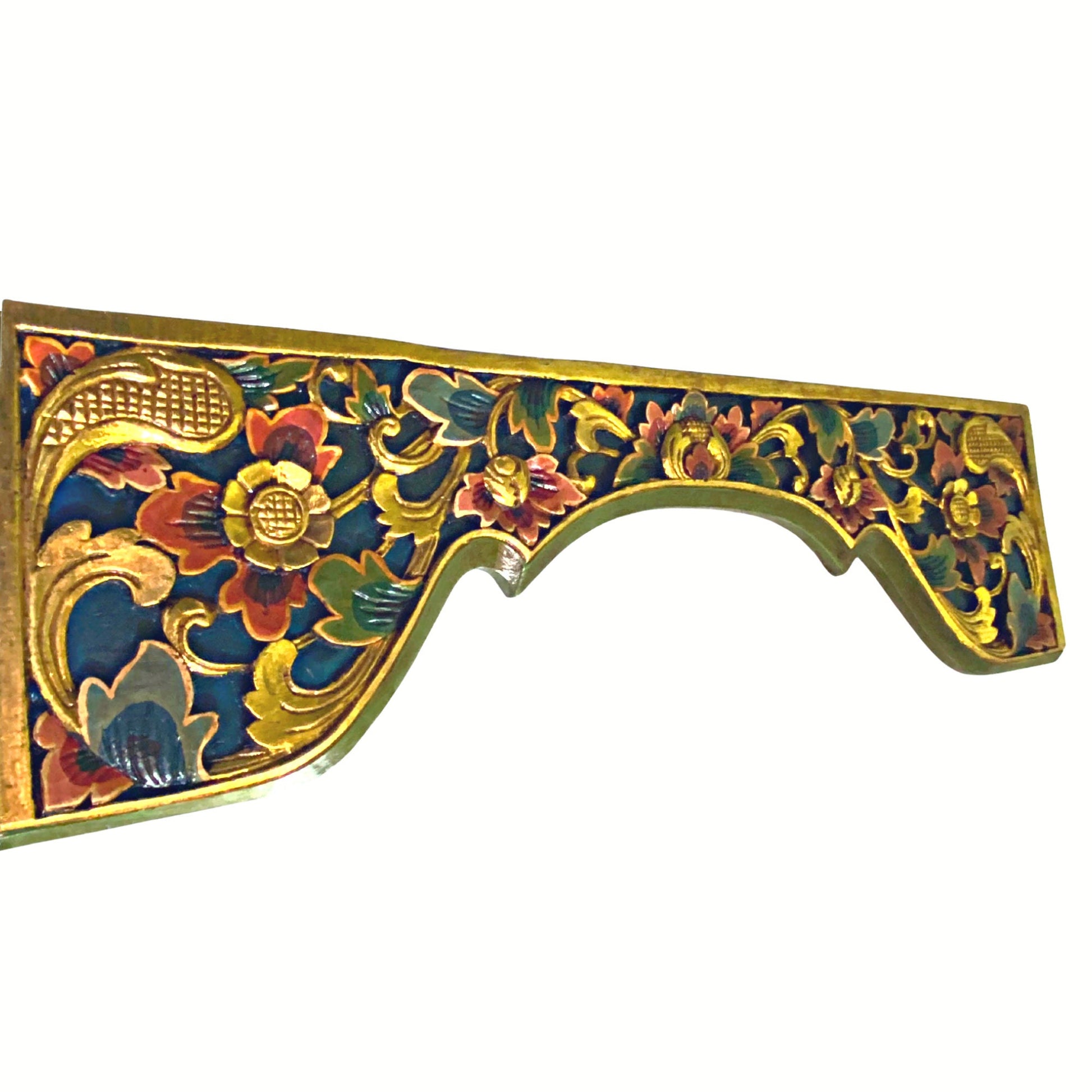 Balinese Lotus Door Window Lintel Arch Valance Panel architectural Relief Hand Carved Wood Traditional Carving Bali Folk wall Art 40 inch - Acadia World Traders