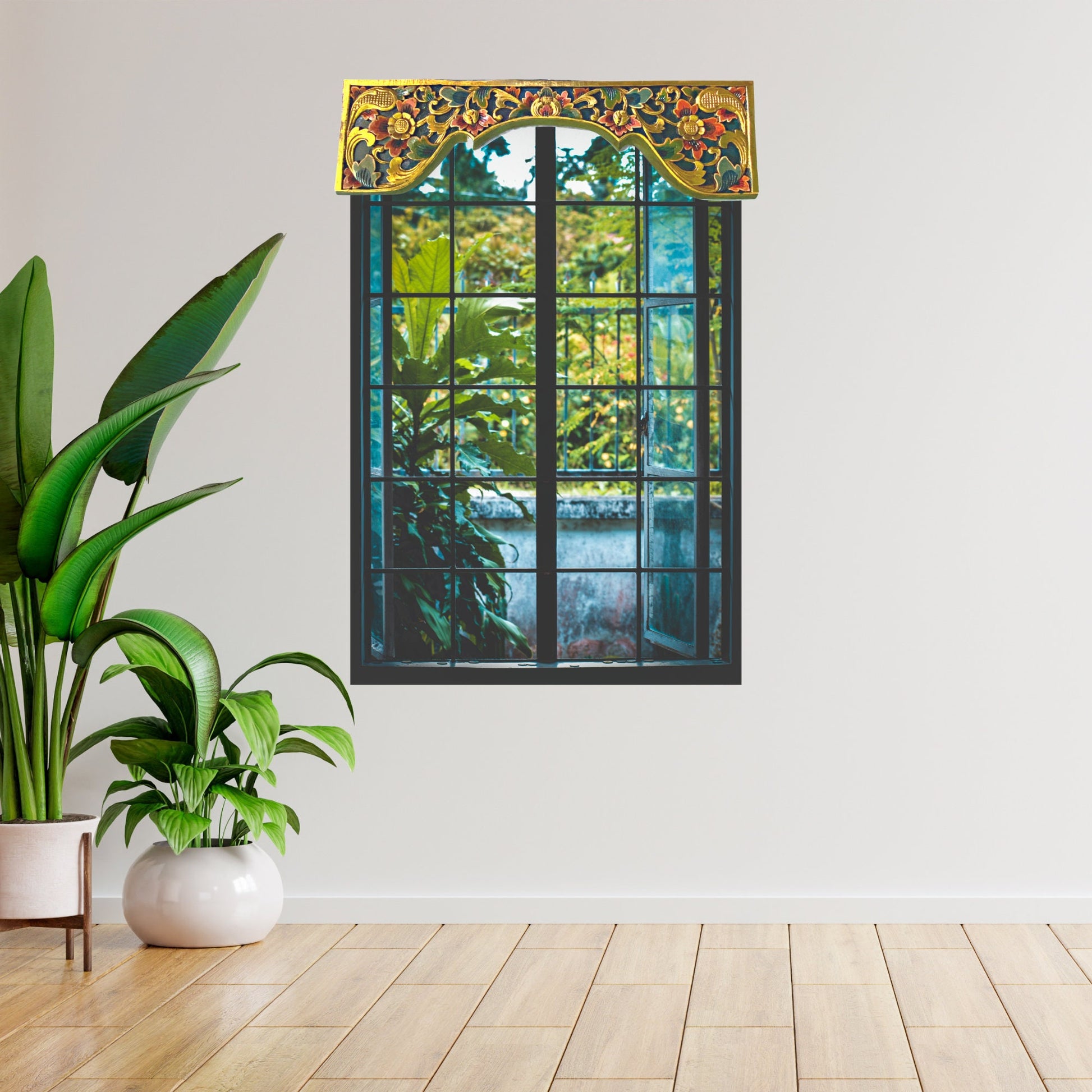 Balinese Lotus Door Window Lintel Arch Valance Panel architectural Relief Hand Carved Wood Traditional Carving Bali Folk wall Art 40 inch - Acadia World Traders