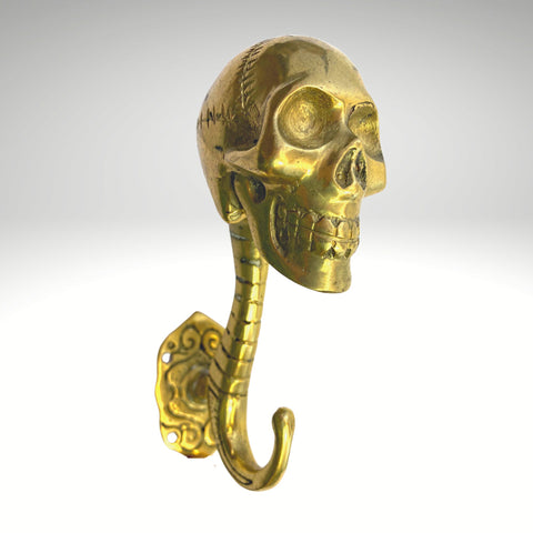 Gothic Skull Wall Coat Hook Skeleton Bones Spinal column  Wall Hook Handmade Gold Bronze Cast Balinese Art