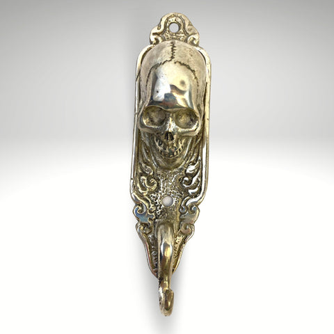 Gothic Human Skull Replica Skeleton Wall Coat Hook Key Towel Hook Handmade silver overlay Bronze Metal Cast Bali Art