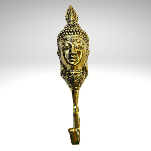 Enlightened Buddha Bust Head Wall Coat Hook Wall Hook Handmade Gold Bronze Cast Boho Asian Decor Balinese Art