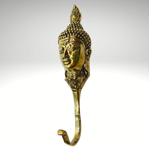 Enlightened Buddha Bust Head Wall Coat Hook Wall Hook Handmade Gold Bronze Cast Boho Asian Decor Balinese Art