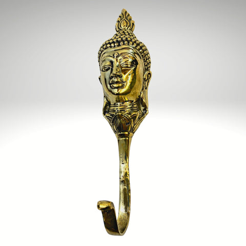 Enlightened Buddha Bust Head Wall Coat Hook Wall Hook Handmade Gold Bronze Cast Boho Asian Decor Balinese Art