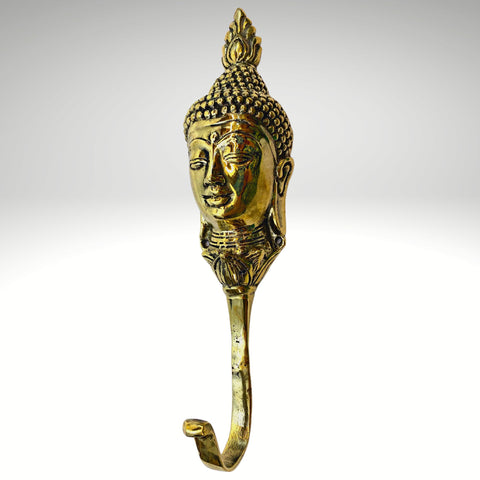 Enlightened Buddha Bust Head Wall Coat Hook Wall Hook Handmade Gold Bronze Cast Boho Asian Decor Balinese Art