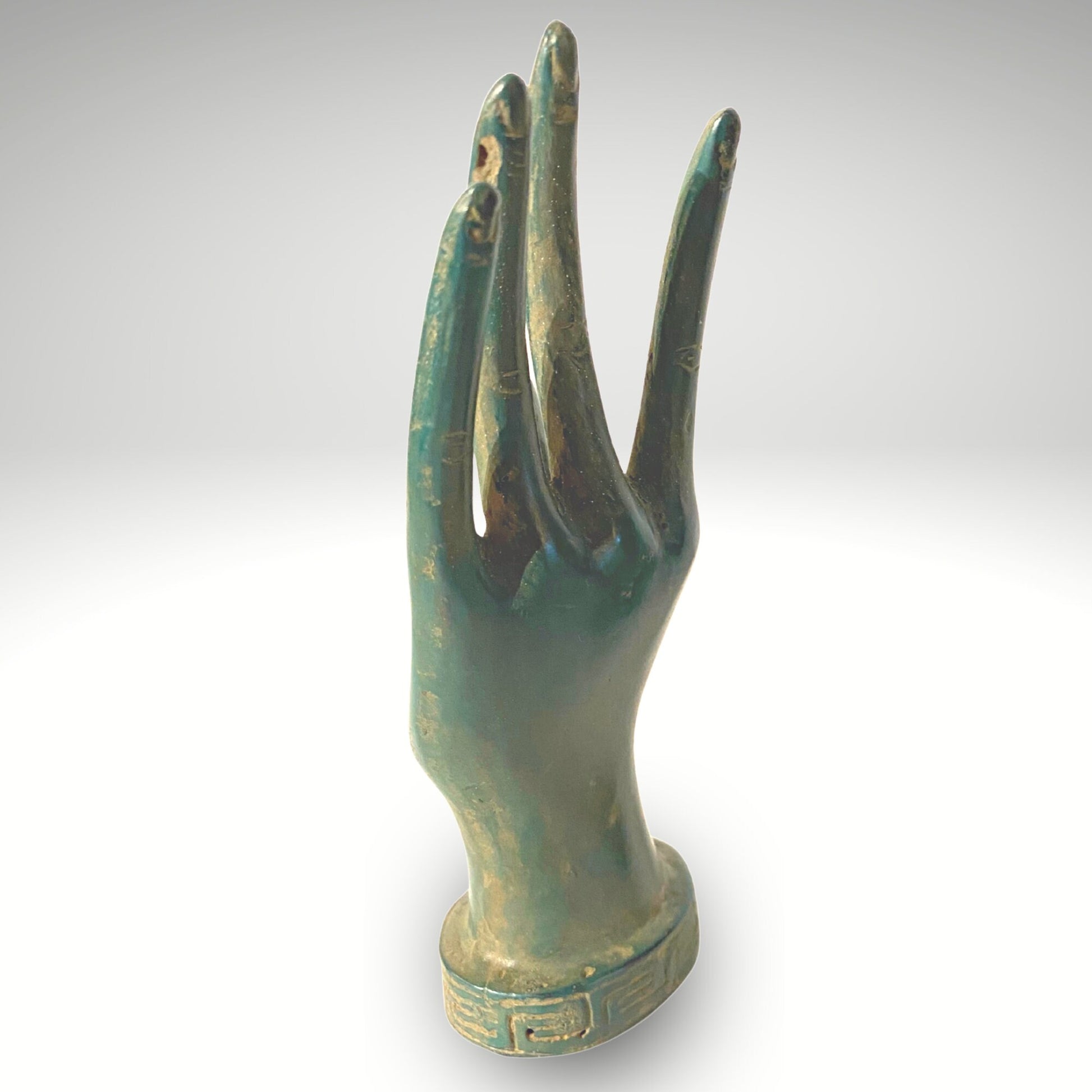 Buddha Abhaya Mudra Hand Sculpture Statue Verdigris Bronze Metal Positive Energy Balinese Art - Acadia World Traders