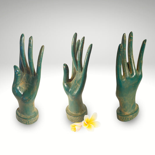 Buddha Abhaya Mudra Hand Sculpture Statue Verdigris Bronze Metal Positive Energy Balinese Art - Acadia World Traders