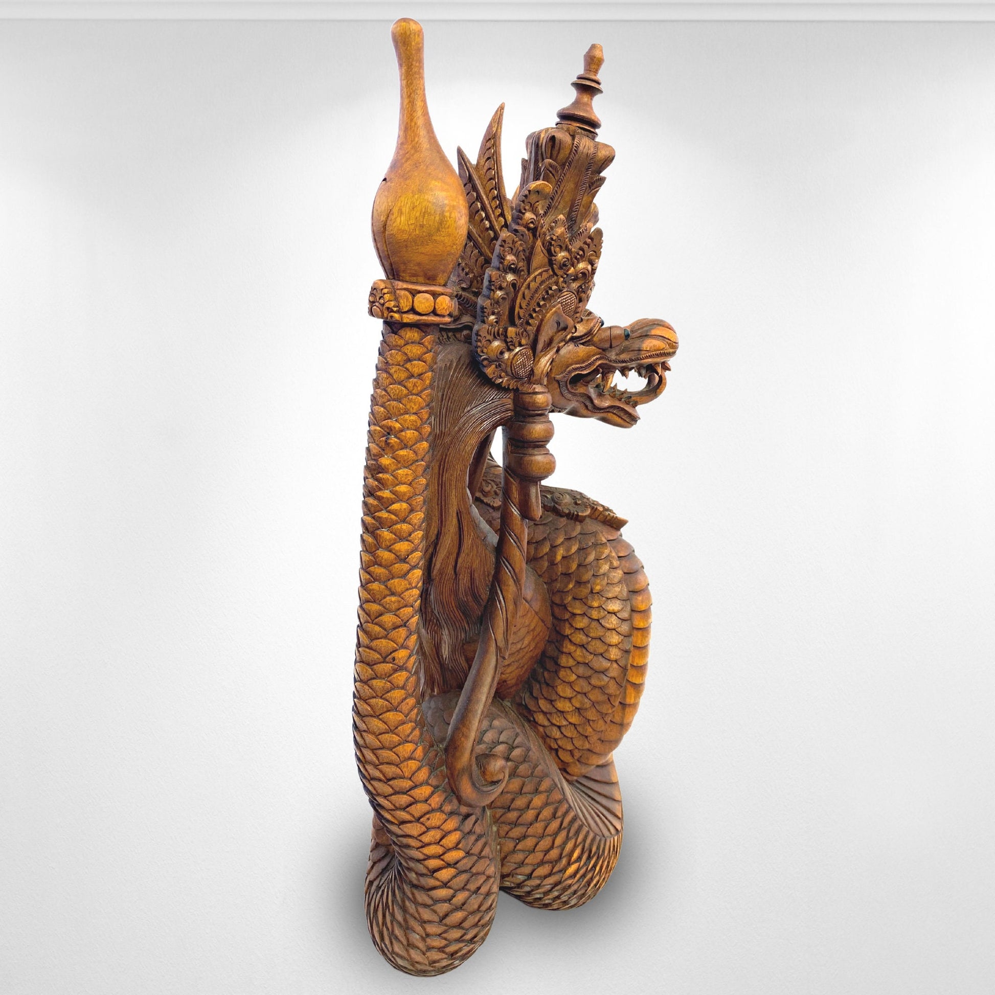 Twin Dragon Cosmic Naga Basuki Antaboga Statue Hand Carved Suar Wood Carving Sculpture Balinese handcrafted Folk Art - Acadia World Traders